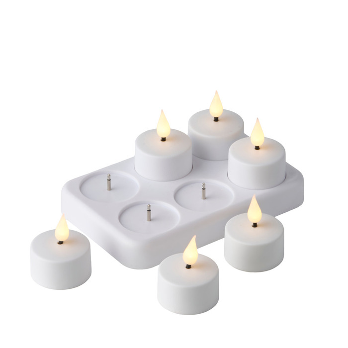 Oppladbare LED-telys hvit 6-pk.